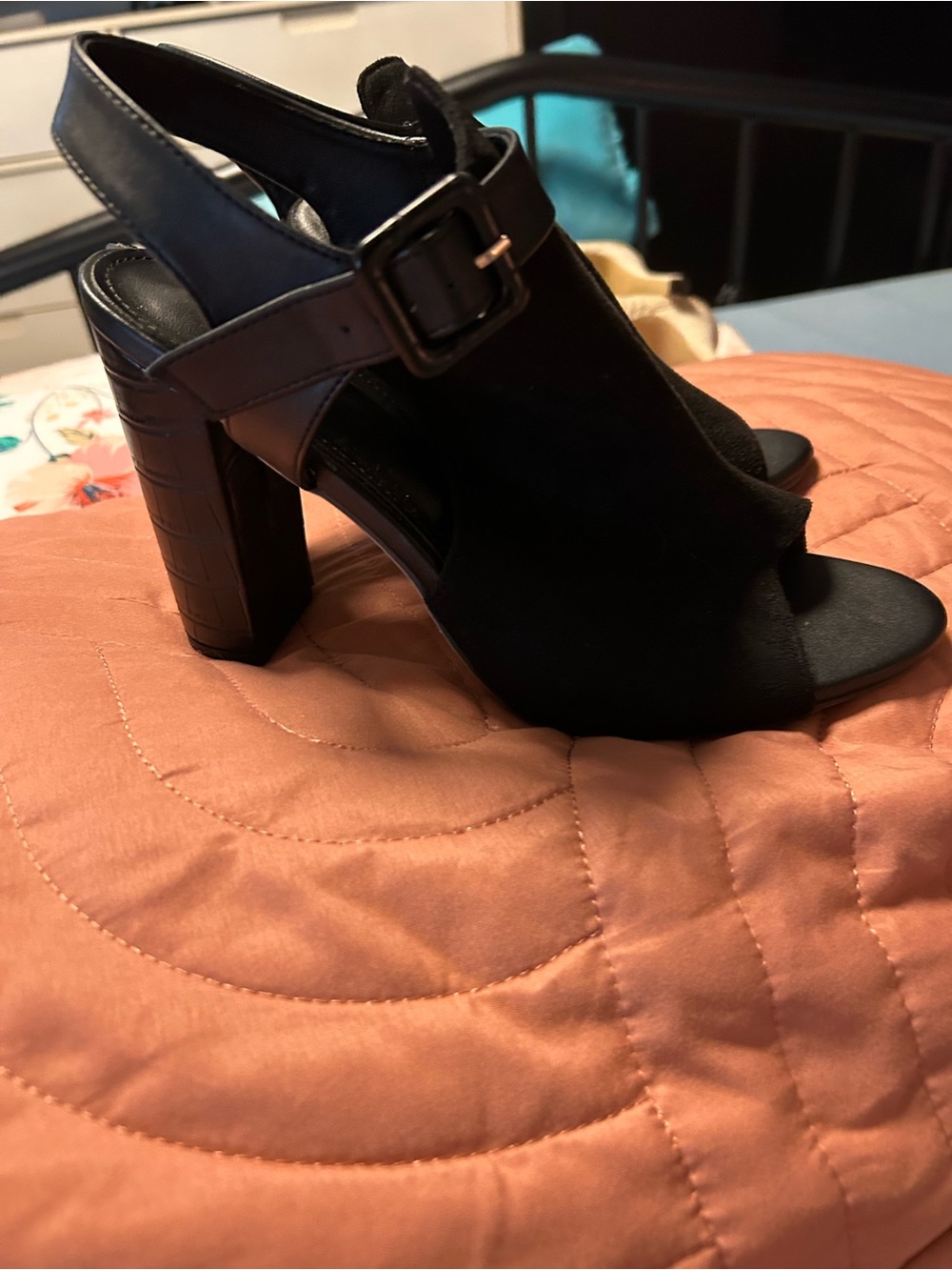 2/50$🔥Black Open-Toe Slingback Block Heel Sandals Set